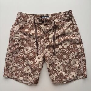 TOES ON THE NOSE Floral Board 8" Shorts Mens 32 Brown Swim Groovy All Over Print